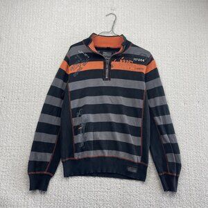 Y2K MFDM Half Zip Striped Knit Sweater Orange Cyber Goth Grunge Punk Men Sz S
